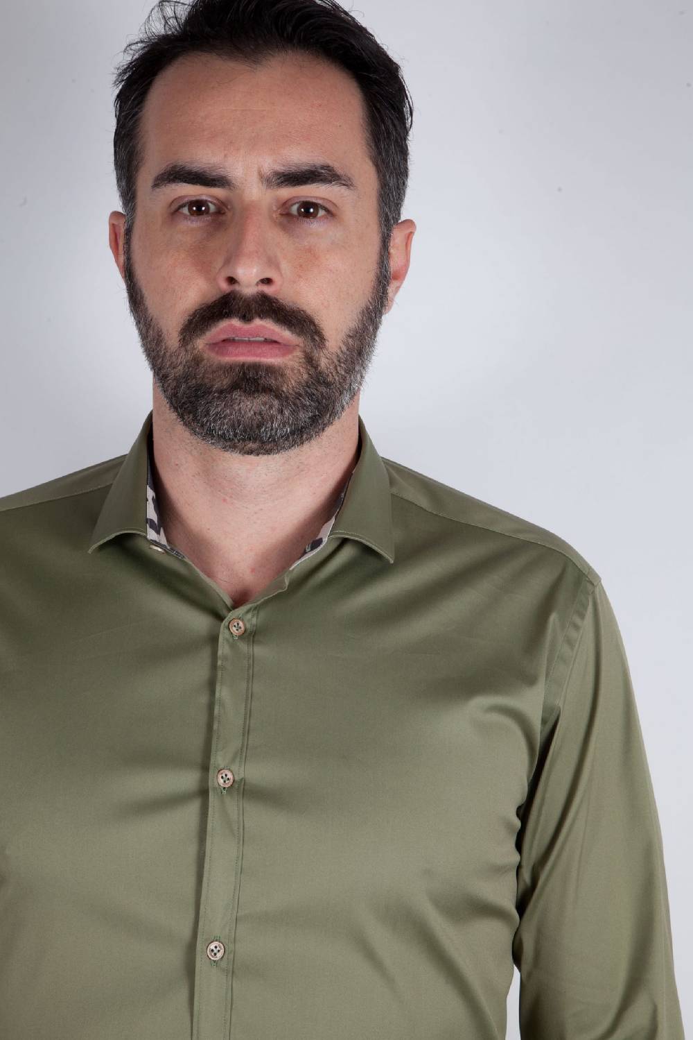 Poggianti Camicia Stretch Collo francese tinta unita PRACCHIA-62M-500-03 Nuova