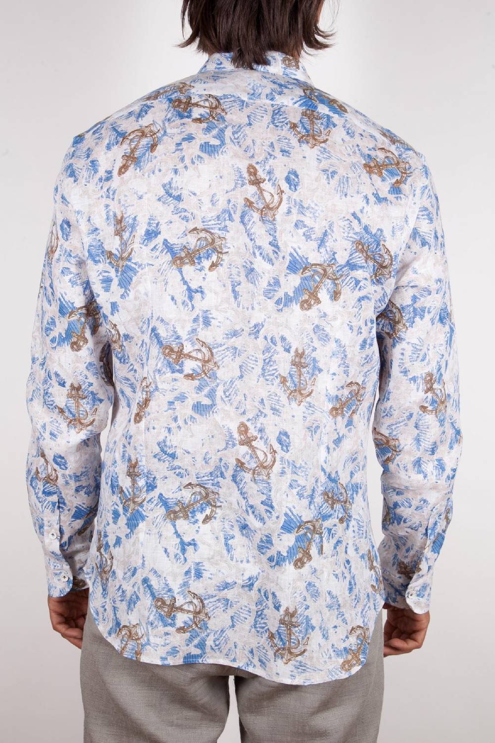 Poggianti Camicia Fantasia Lino Collo Francese 403-01 Comprare a buon mercato