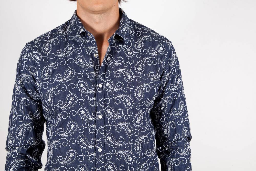 Poggianti Camicia Denim con Ricami 421-01 Grande vendita