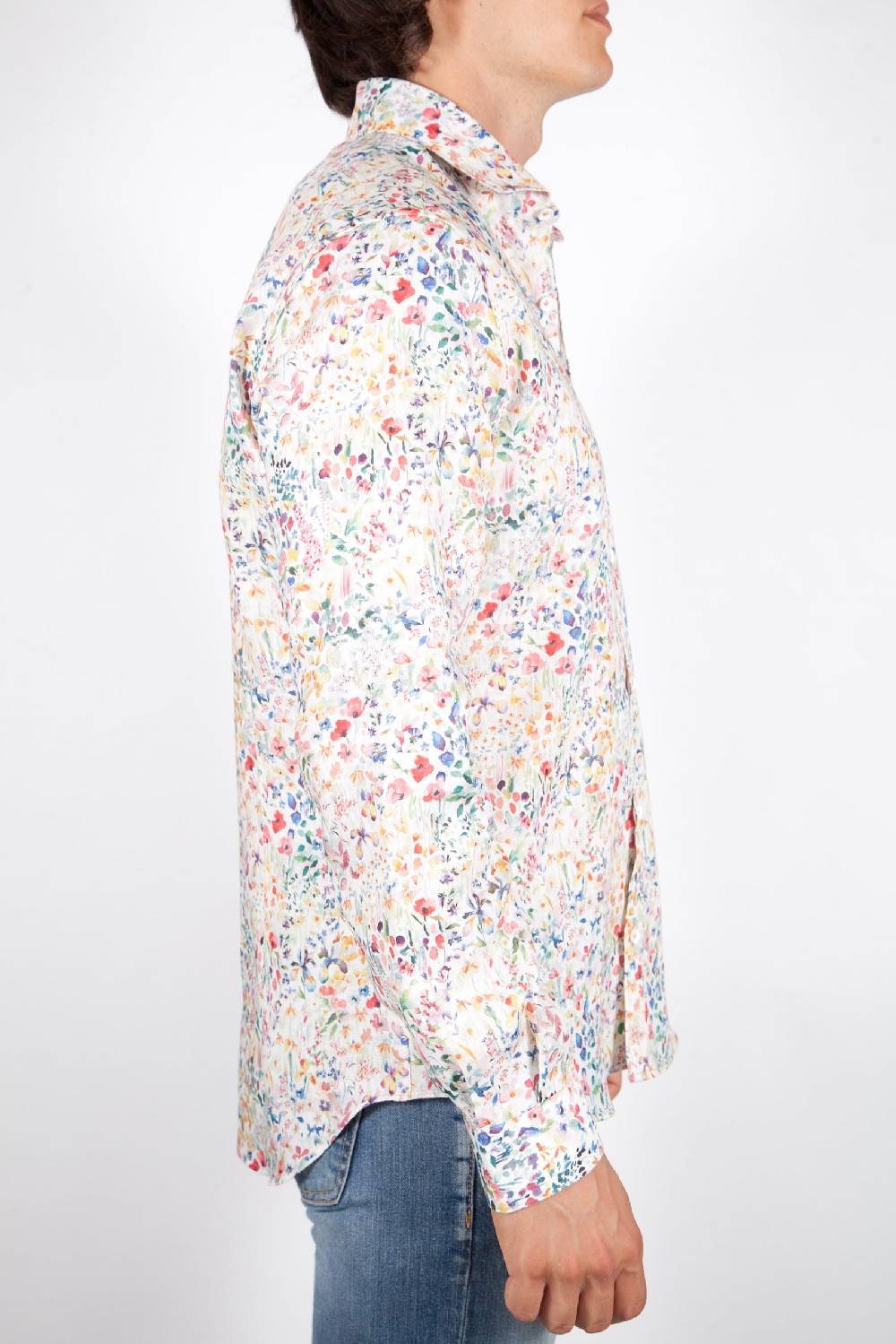 Poggianti Camicia Fantasia Lino Collo Francese 398-02 Fornitura limitata