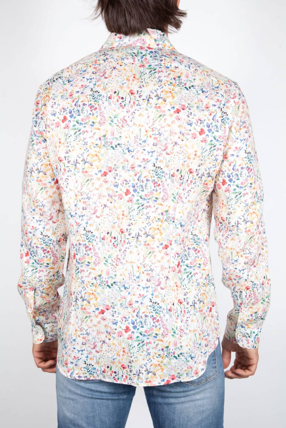 Poggianti Camicia Fantasia Lino Collo Francese 398-02 Fornitura limitata