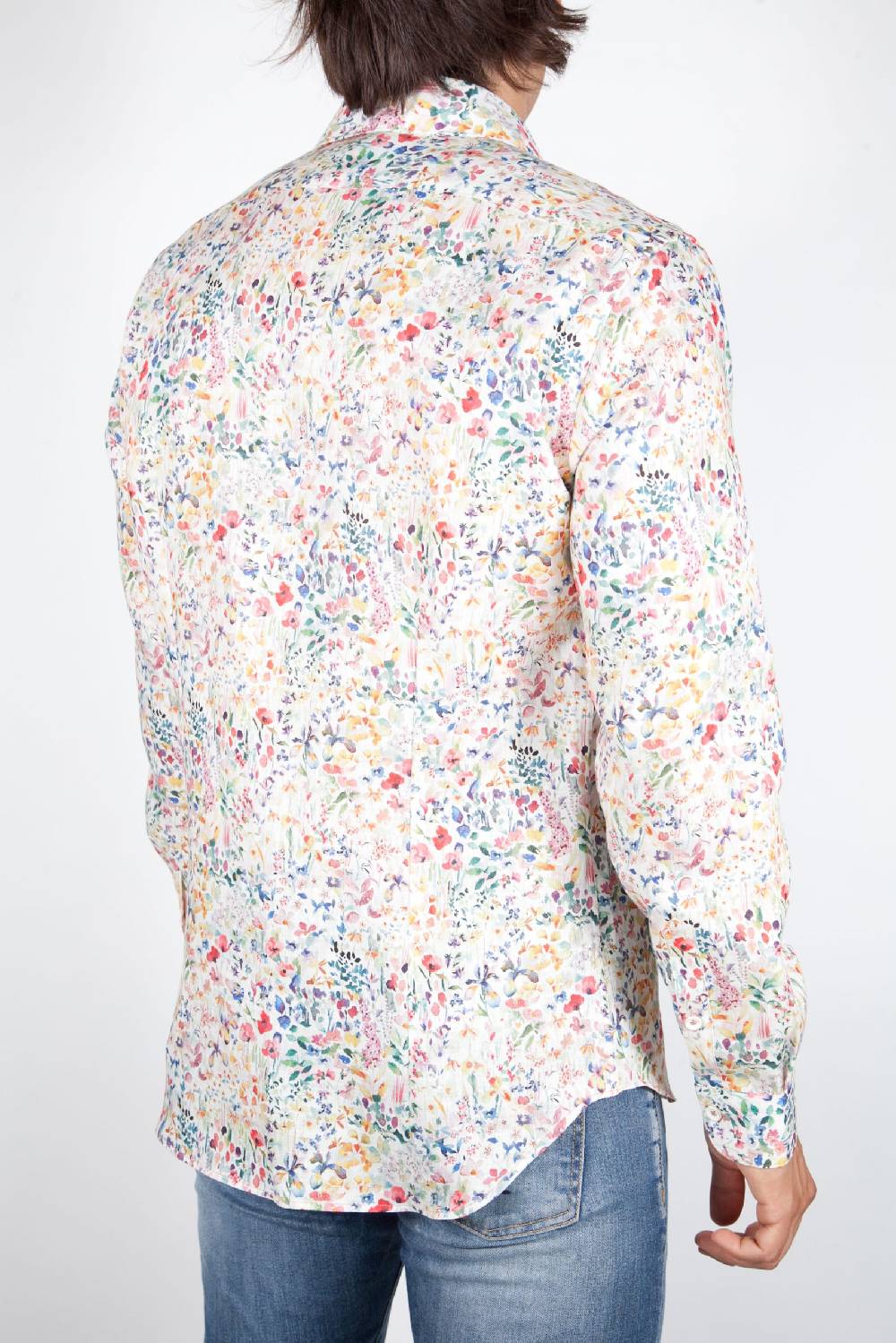 Poggianti Camicia Fantasia Lino Collo Francese 398-02 Fornitura limitata