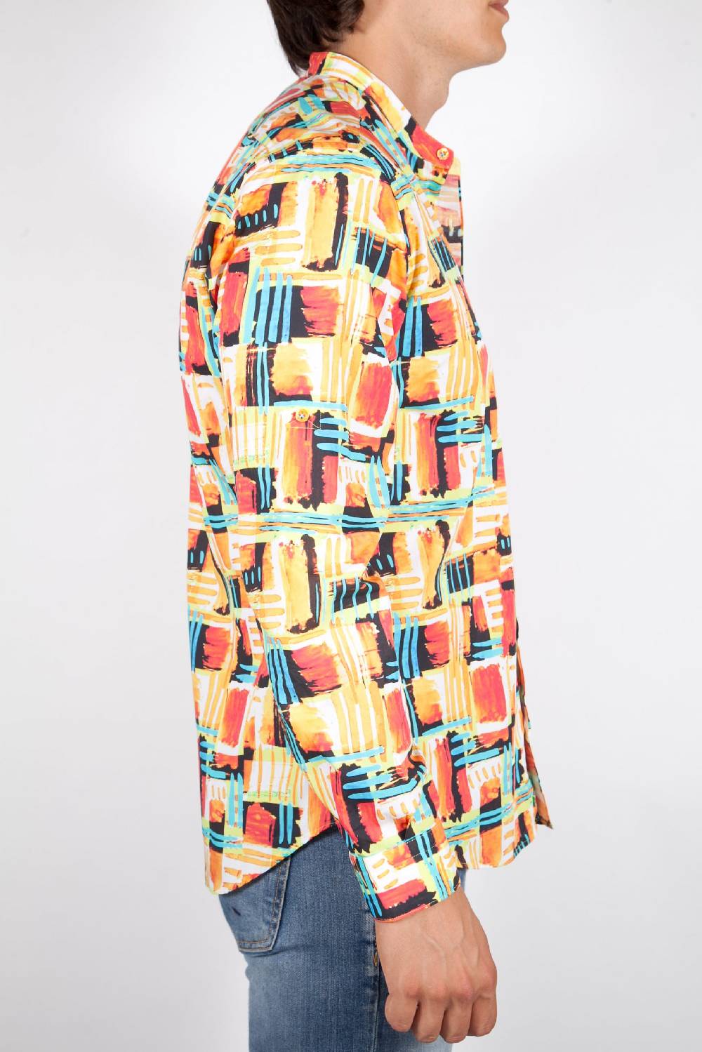 Poggianti Camicia Fantasia Collo Coreano Multicolor Vendita Calda