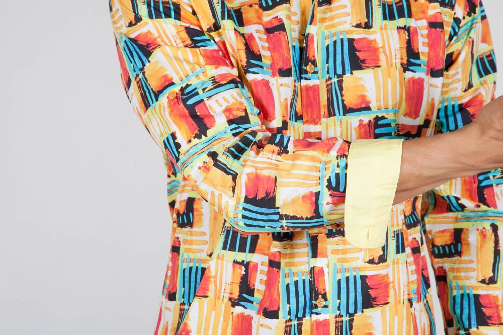 Poggianti Camicia Fantasia Collo Coreano Multicolor Vendita Calda
