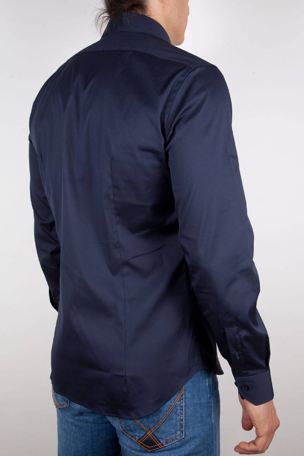 Poggianti Camicia Blu Popeline Collo Italiano C01-5 Offerta Anniversario