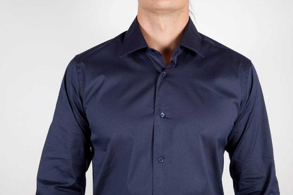 Poggianti Camicia Blu Popeline Collo Italiano C01-5 Offerta Anniversario