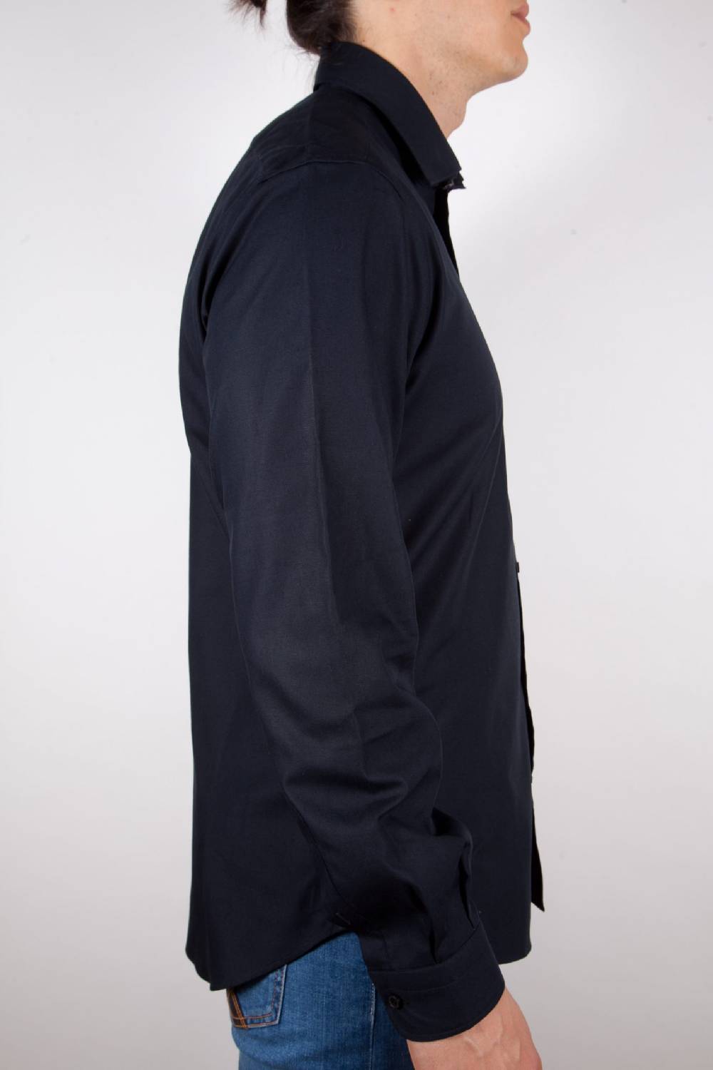 Poggianti Camicia Nera Popeline Collo Italiano C01-6 Smaltimento dello stoccaggio