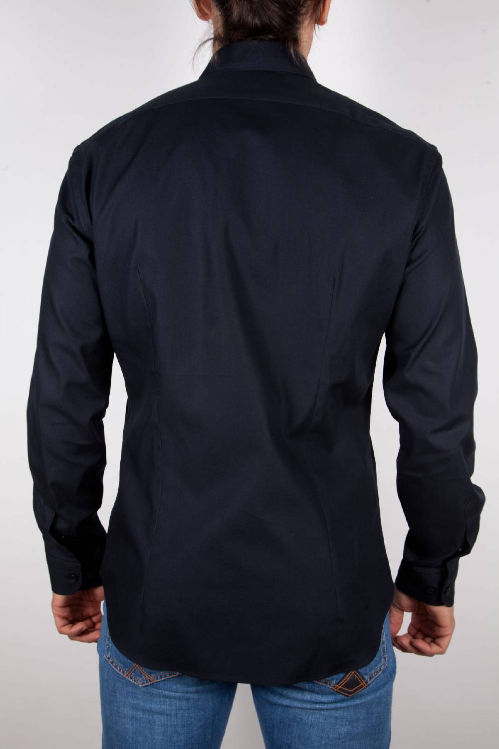 Poggianti Camicia Nera Popeline Collo Italiano C01-6 Smaltimento dello stoccaggio