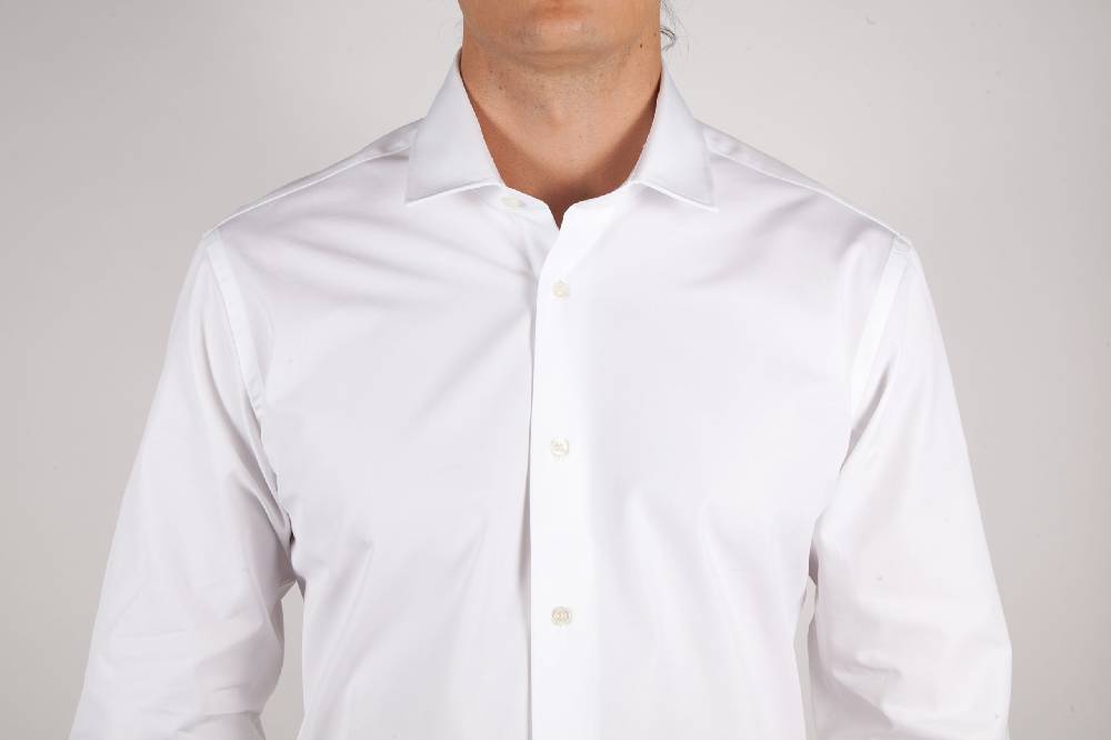 Poggianti Camicia Bianca Popeline Collo Italiano C01-1 Vendita calda