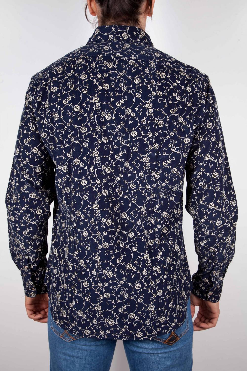 Poggianti Camicia Fantasia su riga Blu Collo Italiano Offerte esclusive