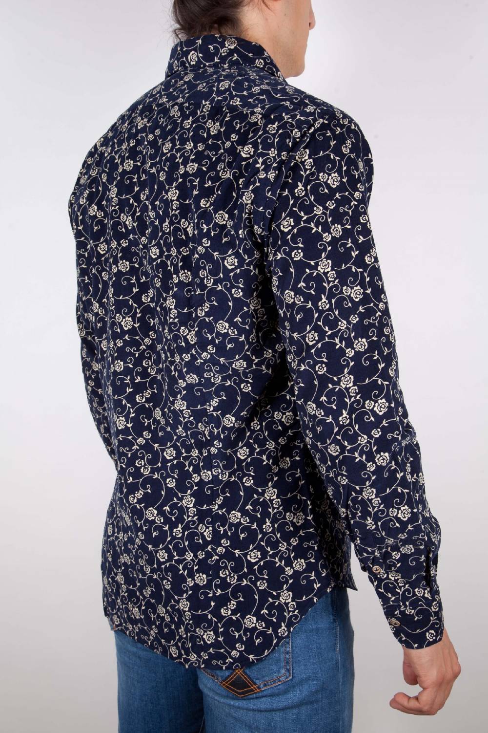 Poggianti Camicia Fantasia su riga Blu Collo Italiano Offerte esclusive