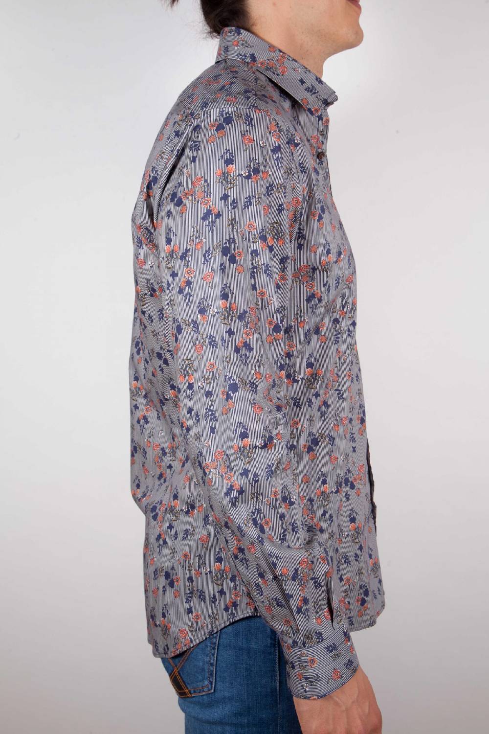 Poggianti Camicia Fantasia su riga Blu Collo Italiano Lightning offer