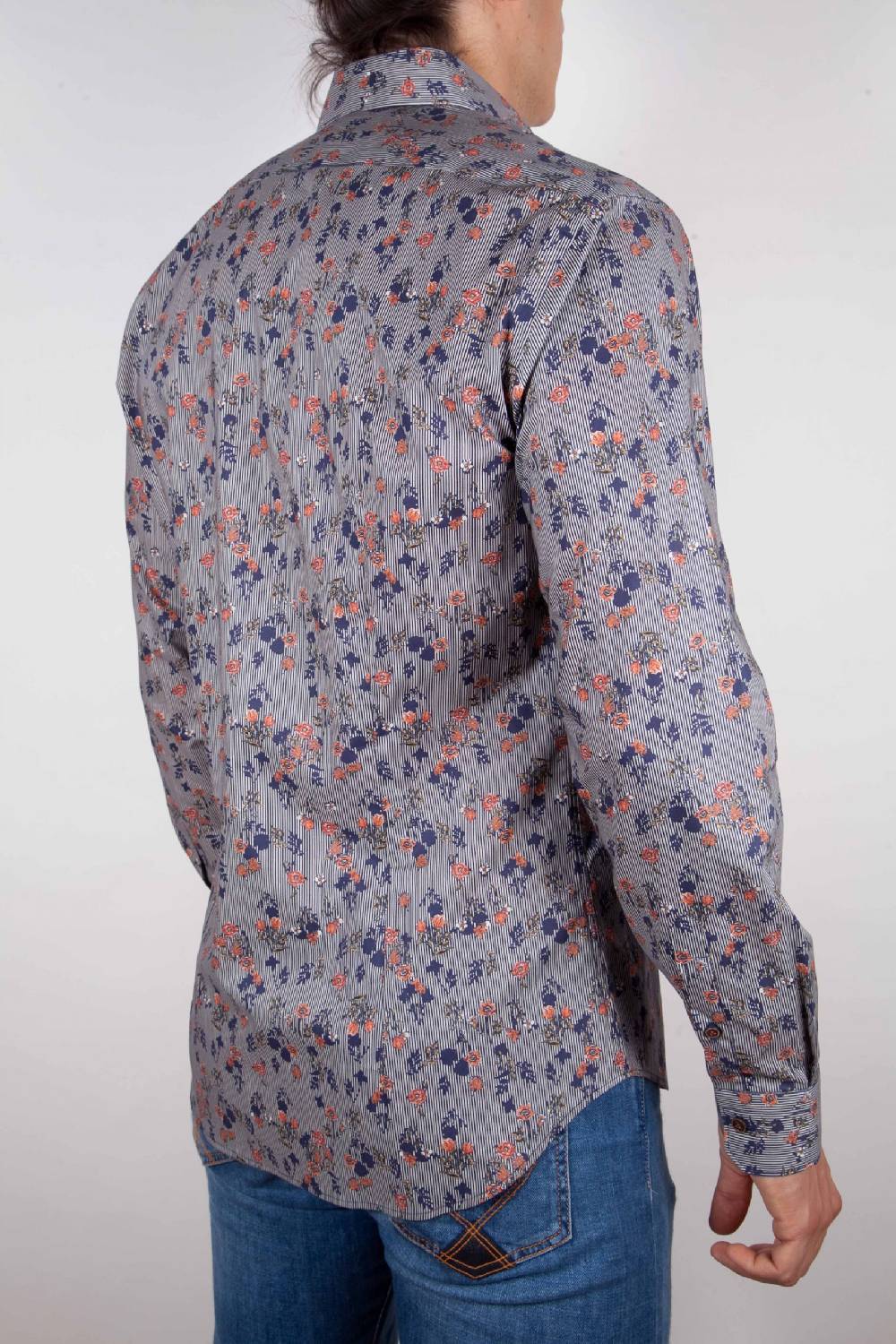 Poggianti Camicia Fantasia su riga Blu Collo Italiano Lightning offer