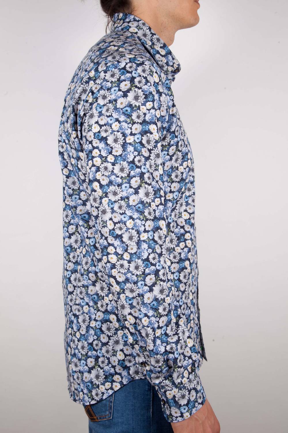 Poggianti Camicia Fantasia Blu Collo Italiano Grandi sconti