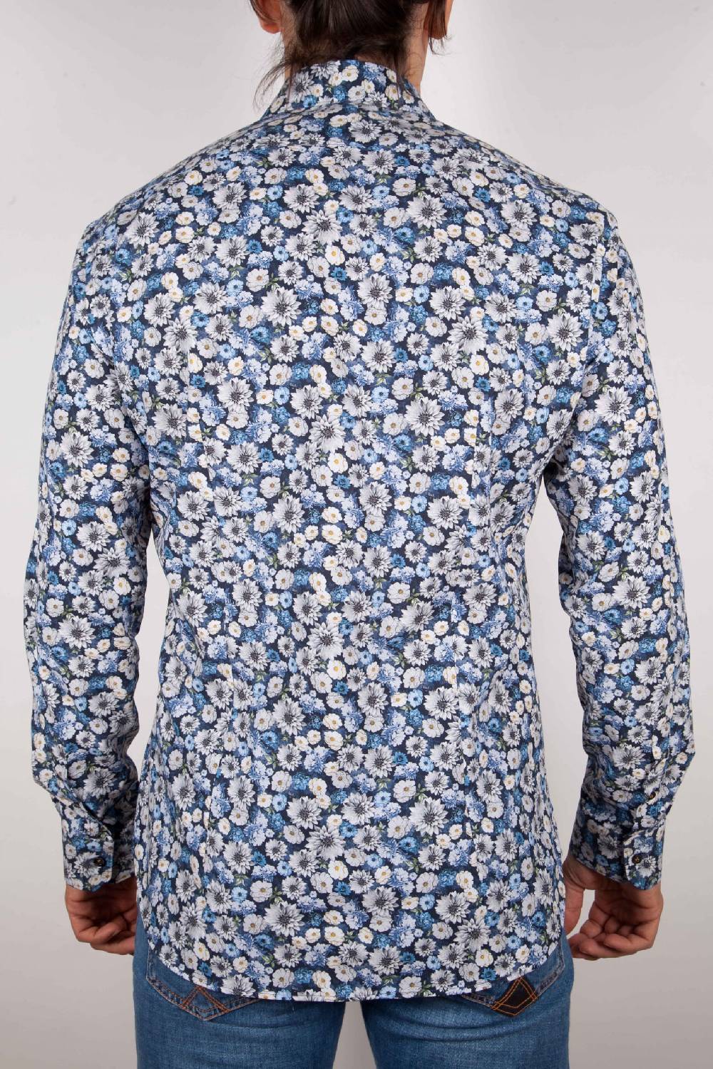 Poggianti Camicia Fantasia Blu Collo Italiano Grandi sconti