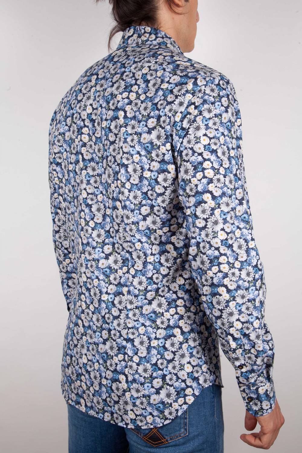 Poggianti Camicia Fantasia Blu Collo Italiano Grandi sconti