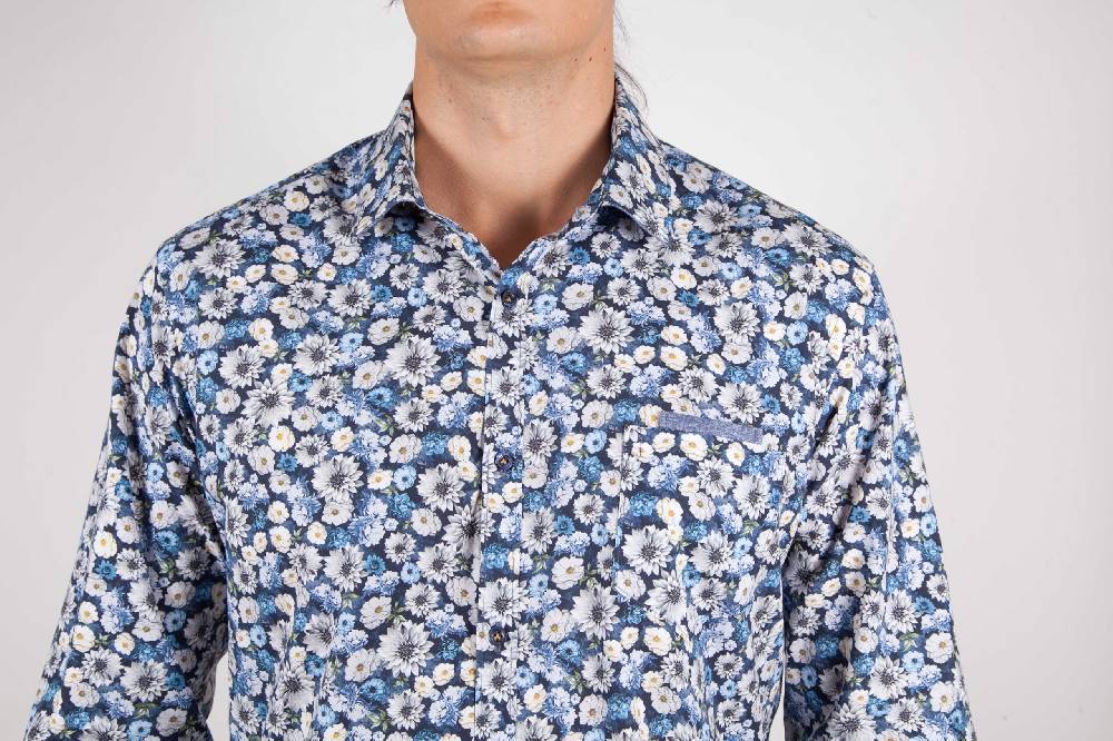 Poggianti Camicia Fantasia Blu Collo Italiano Grandi sconti