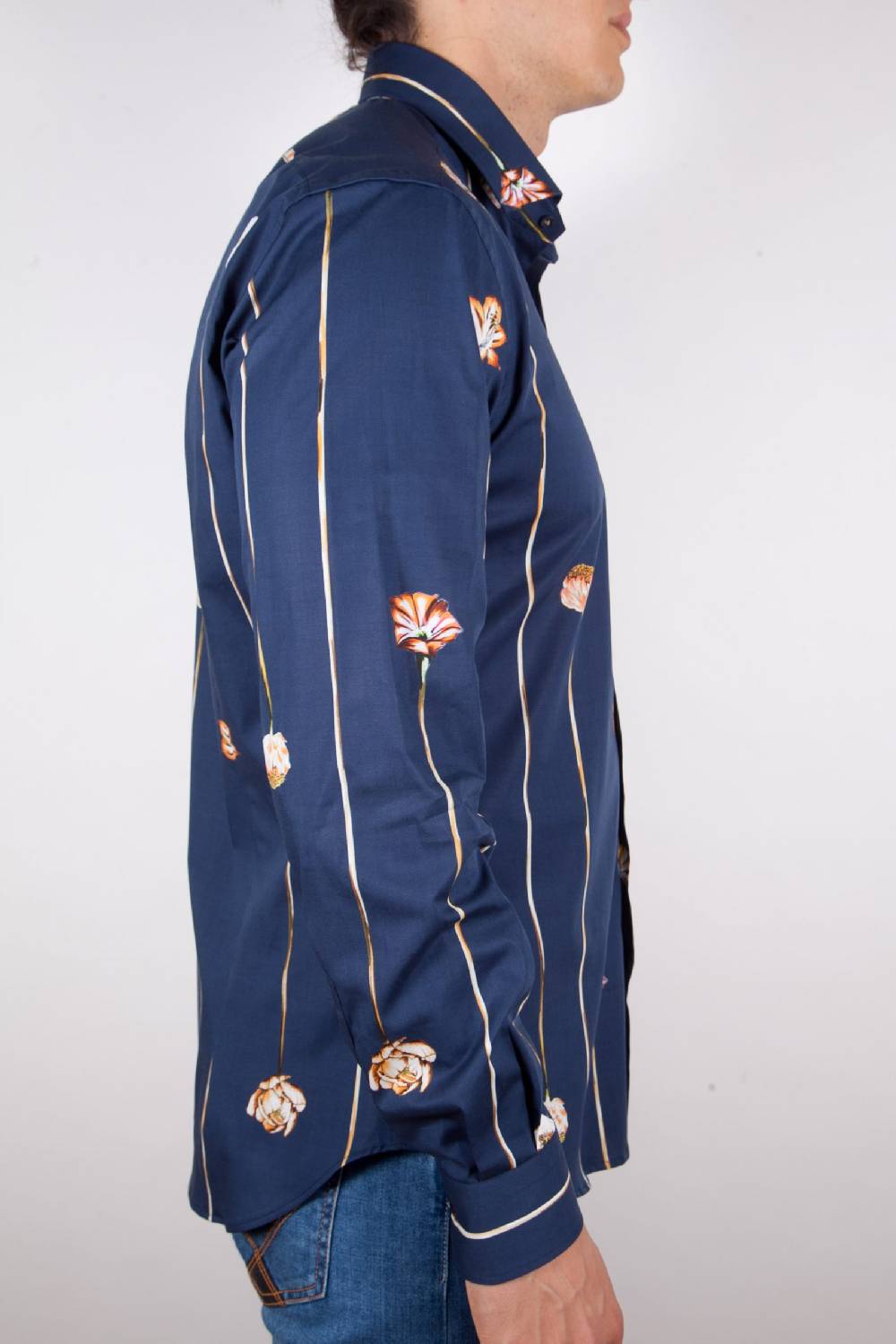 Poggianti Camicia Fantasia Blu Collo Francese Nuovi prodotti