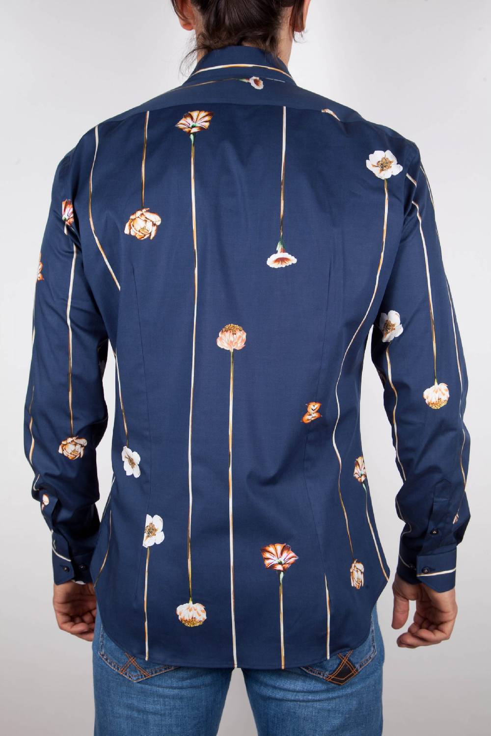 Poggianti Camicia Fantasia Blu Collo Francese Nuovi prodotti