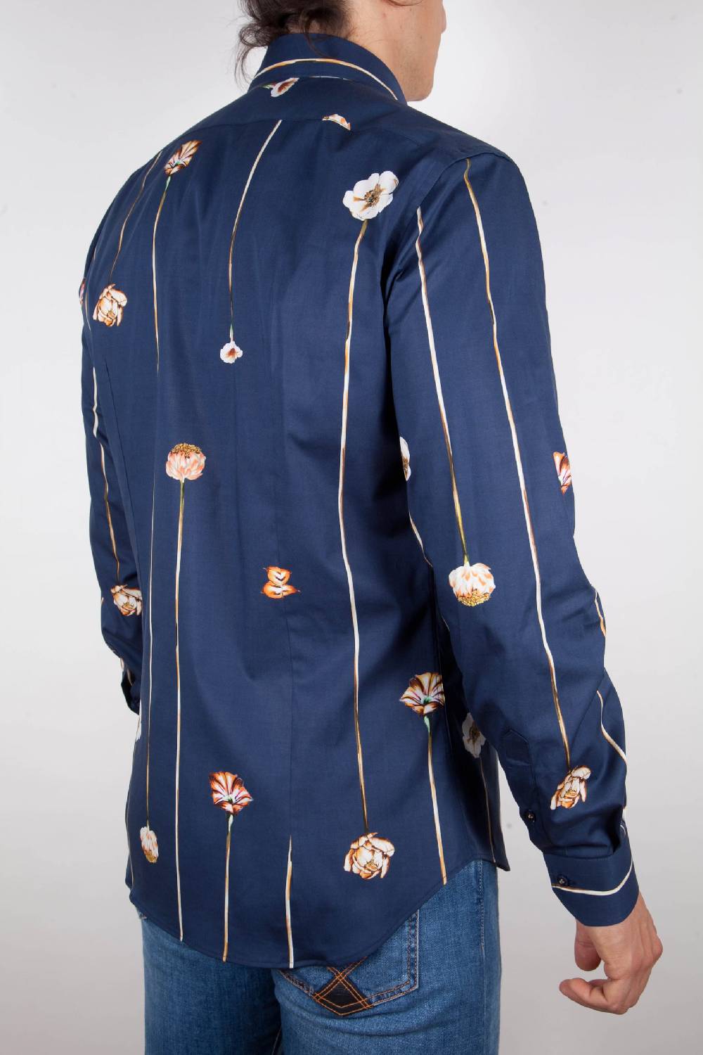 Poggianti Camicia Fantasia Blu Collo Francese Nuovi prodotti