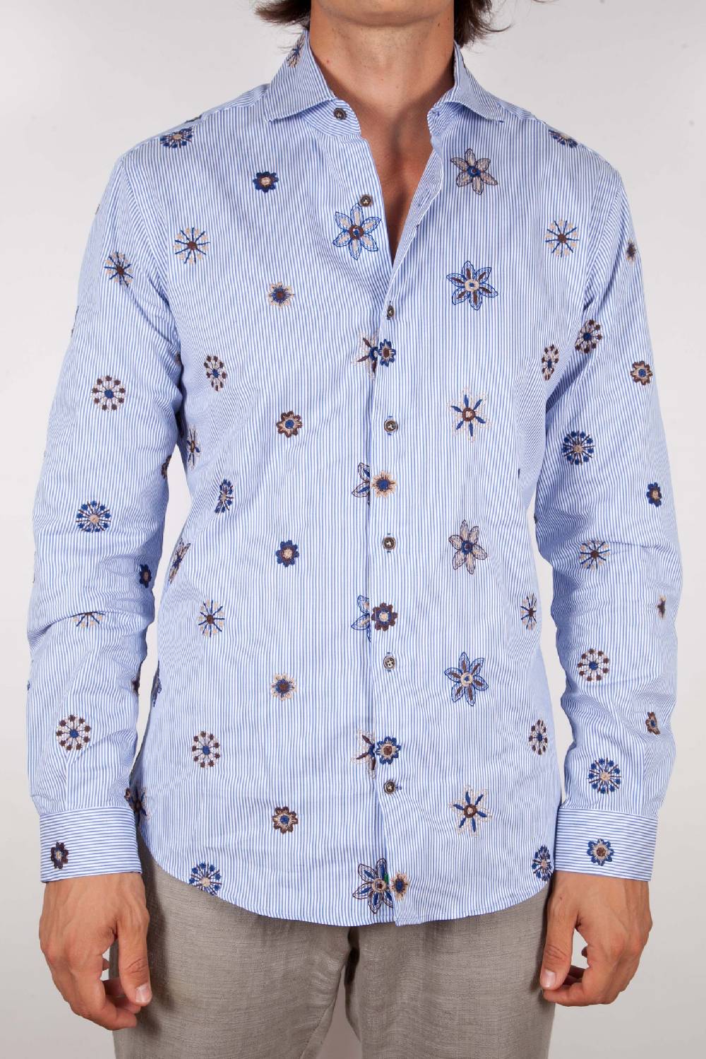 Poggianti Camicia Fantasia Collo Morbido Ricamo