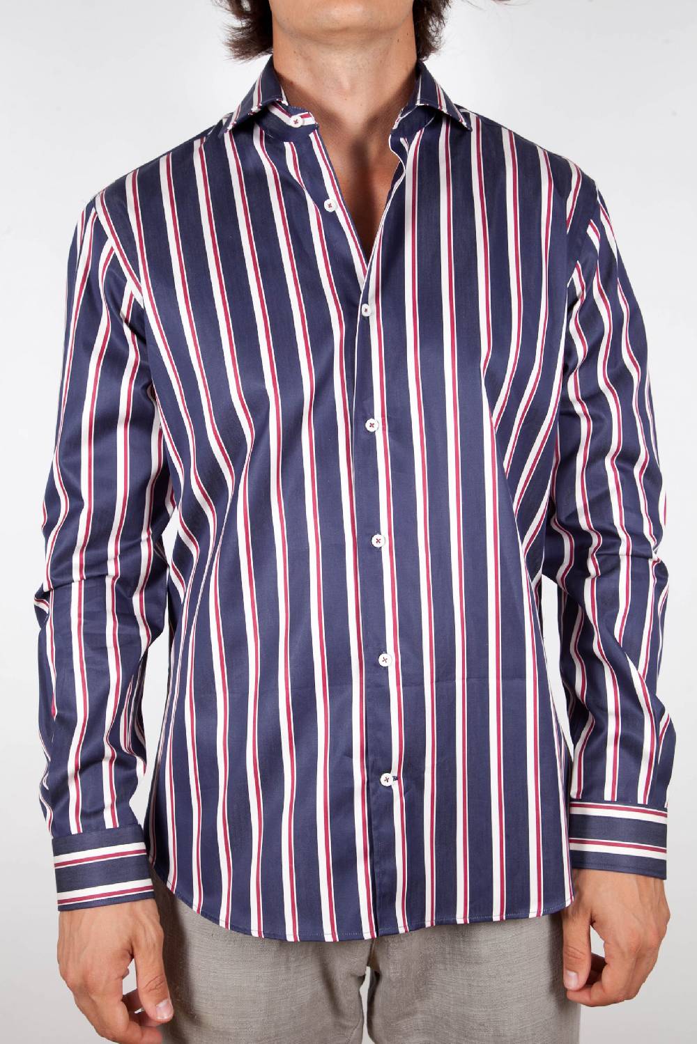Poggianti Camicia Righe Blu-Bianca