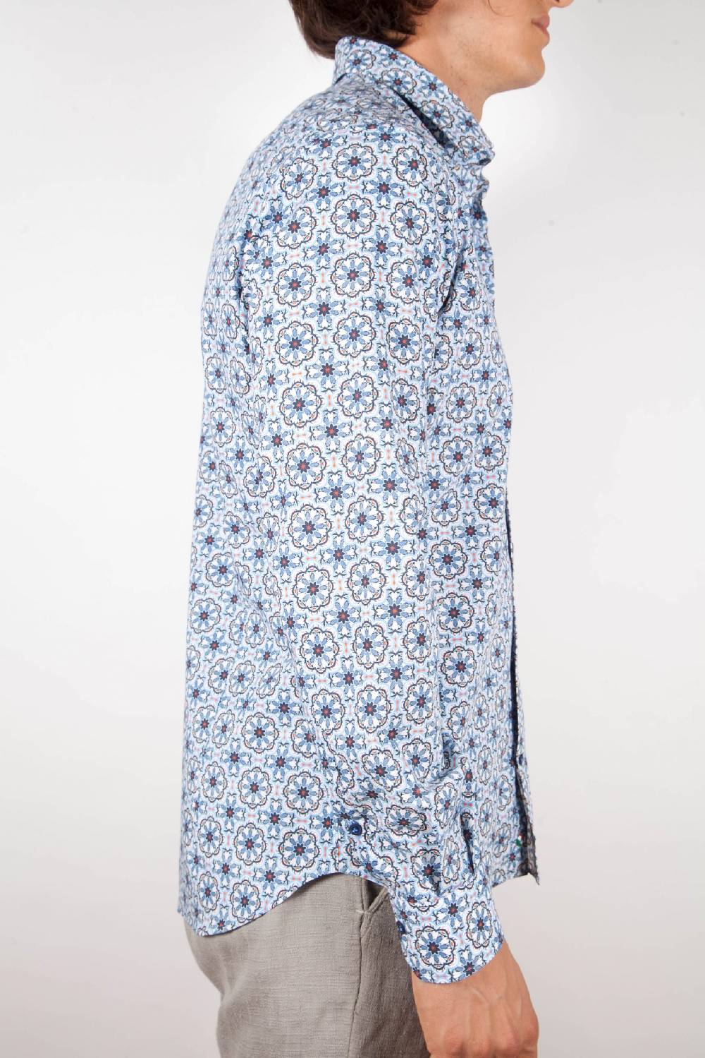 Poggianti Camicia Fantasia Collo Morbido Azzurra Offerte speciali