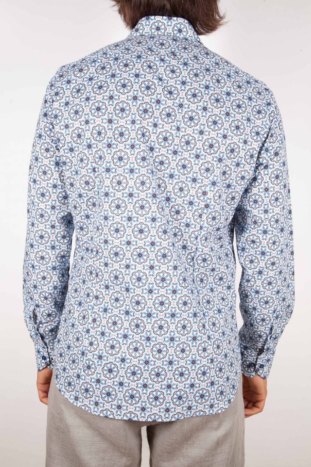 Poggianti Camicia Fantasia Collo Morbido Azzurra Offerte speciali