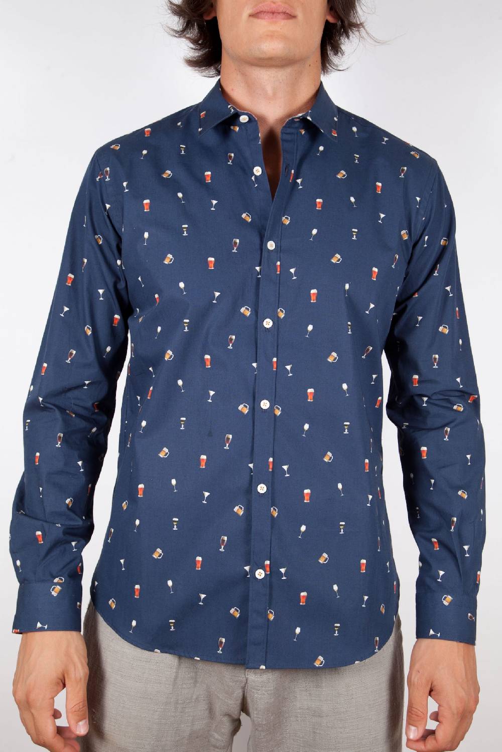 Poggianti Camicia Fantasia Collo Morbido blu