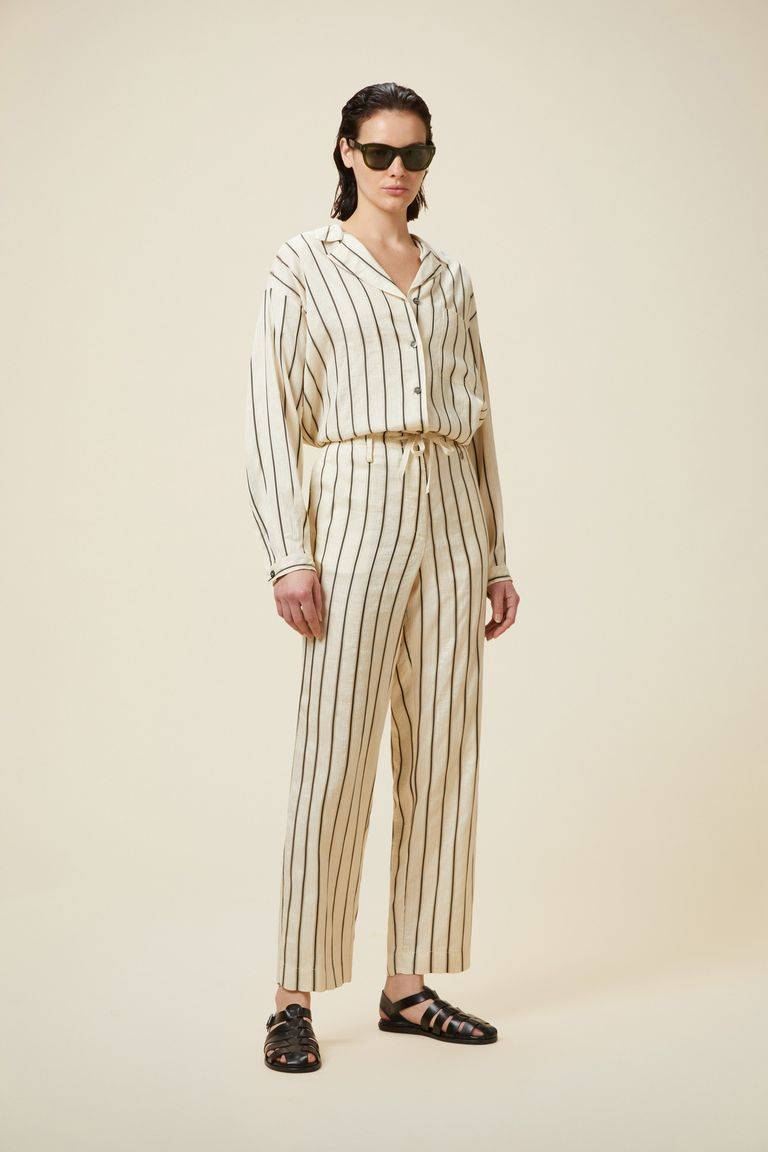 Pomandere Pantalone rigato con elastico in vita e coulisse Saldi Di Fabbrica