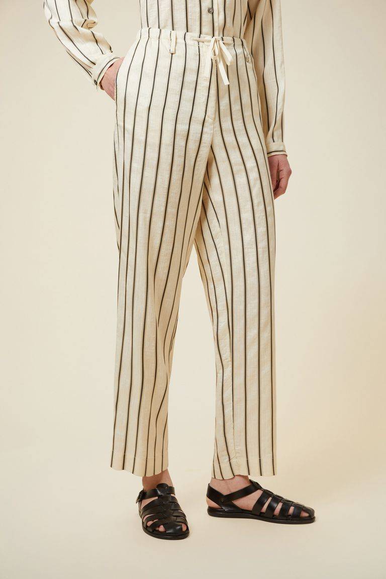 Pomandere Pantalone rigato con elastico in vita e coulisse Saldi Di Fabbrica