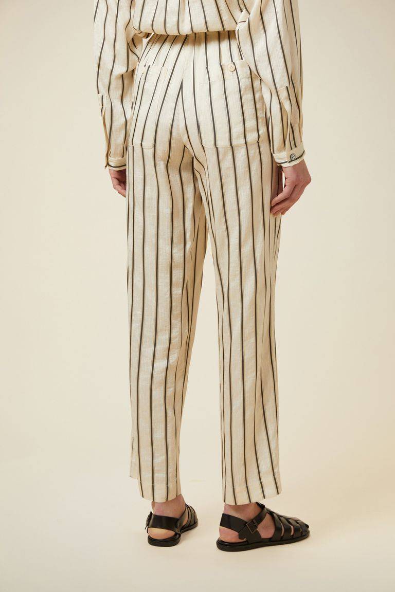 Pomandere Pantalone rigato con elastico in vita e coulisse Saldi Di Fabbrica