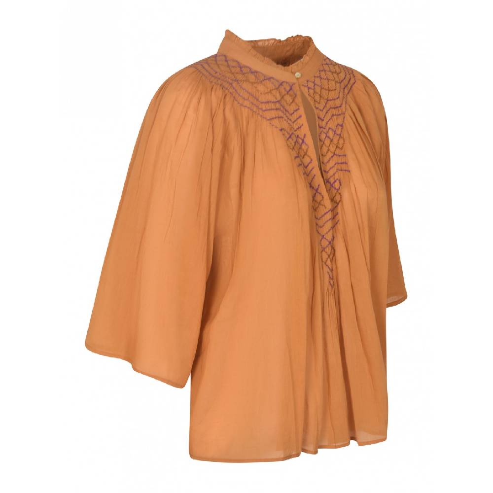 ANTIK BATIK Blusa ampia collo aperto in cotone ricamato Discount Store per i nuovi prodotti