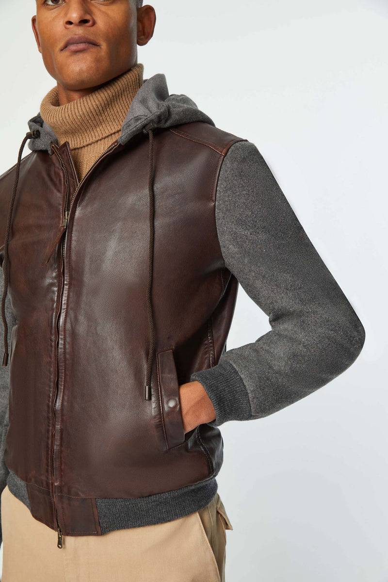 Lubiam Giubbino in pelle con inserti in felpa Giubbino in pelle con inserti in felpa Shopping Online