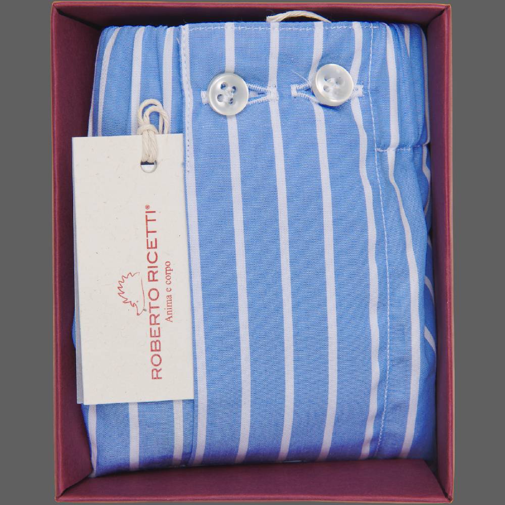 Roberto Ricetti BOXER UOMO CLASSIC - BASIC - CONTINUATIVO - RIGA FONDO AZZURRO In Vendita