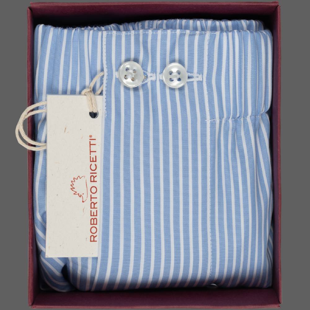 Roberto Ricetti BOXER UOMO CLASSIC - BASIC - CONTINUATIVO - RIGA FONDO AZZURRO Vendita Calda