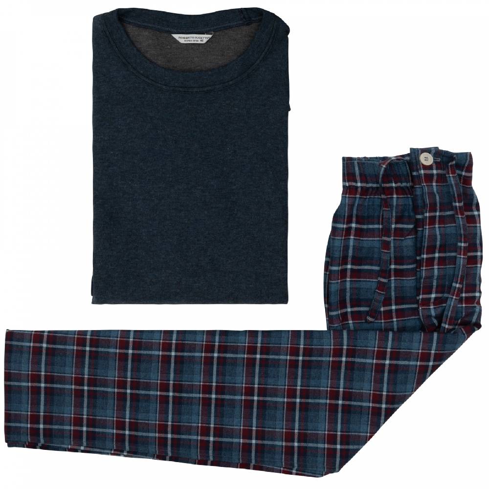 Roberto Ricetti FELPA GIROCOLLO BLU - PANTALONE SCOZZESE ROSSO/BLU Italy