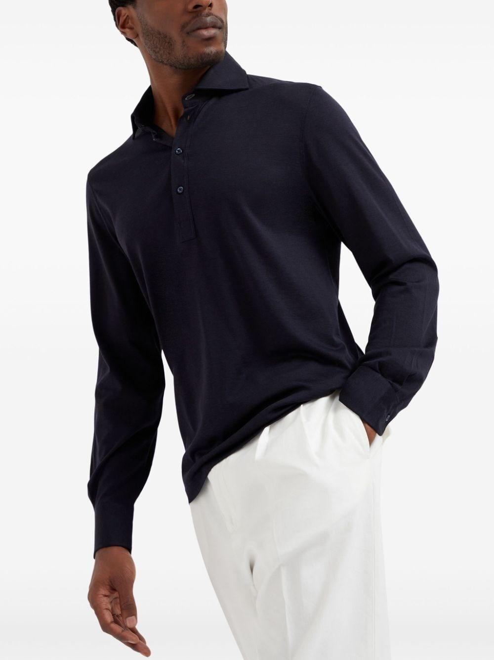 Brunello cucinelli Long Sleeve Polo With Shirt-Style Collar Saldi Di Fabbrica
