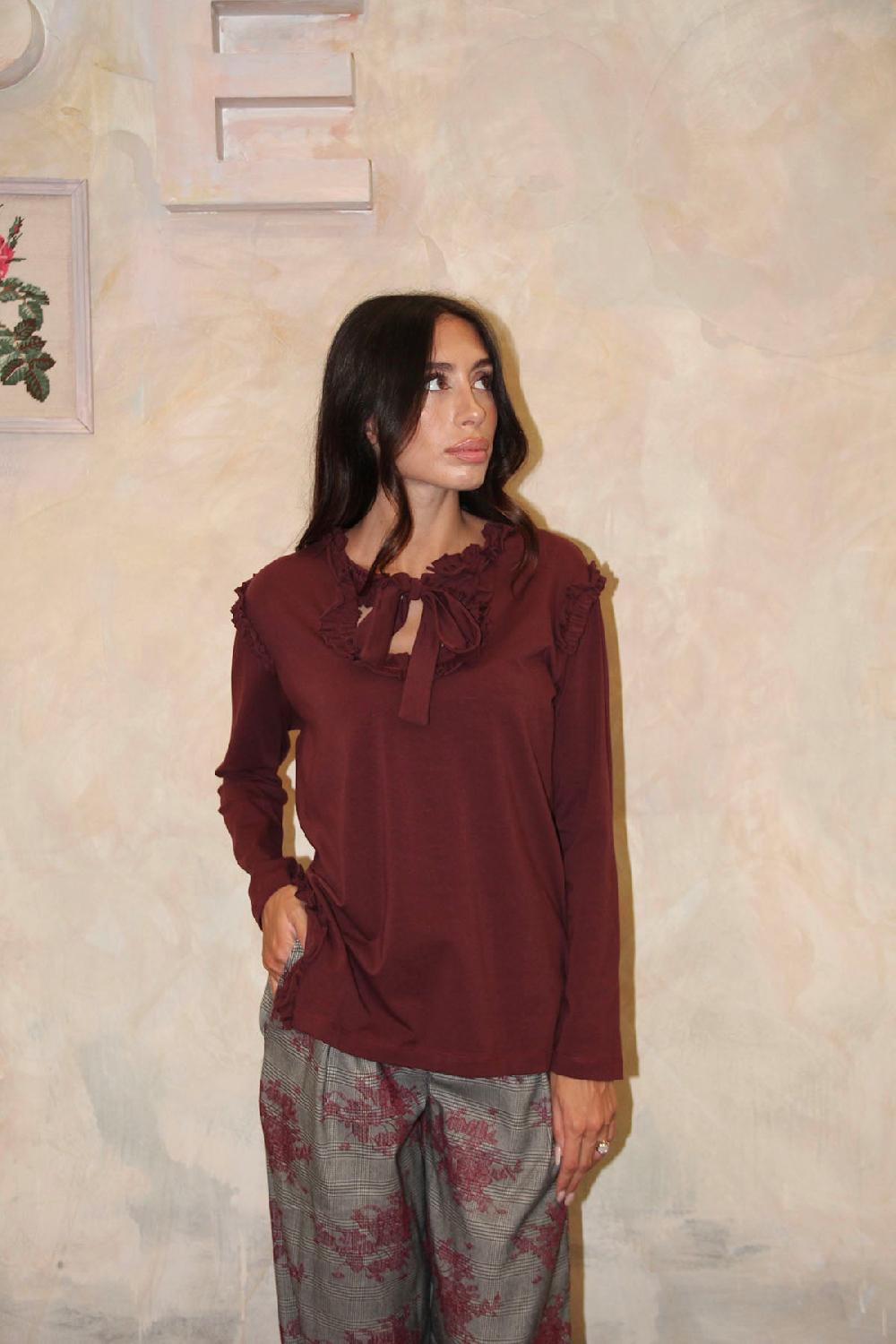 ROSÈ A POIS Ricchi e Poveri T-shirt Bordeaux Novità