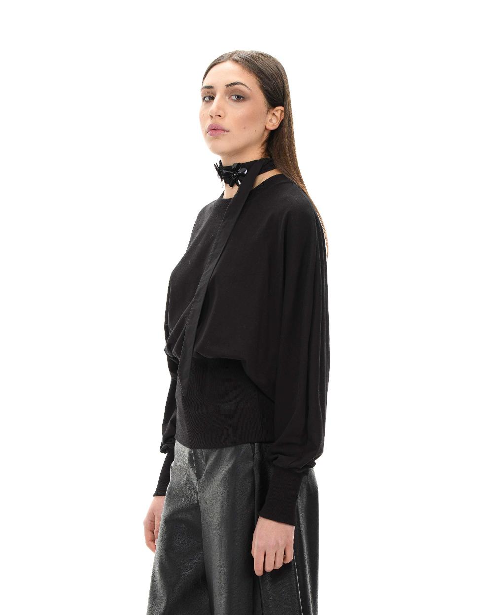 ROSÈ A POIS ARGENTEA blusa nera Fino Al -60%