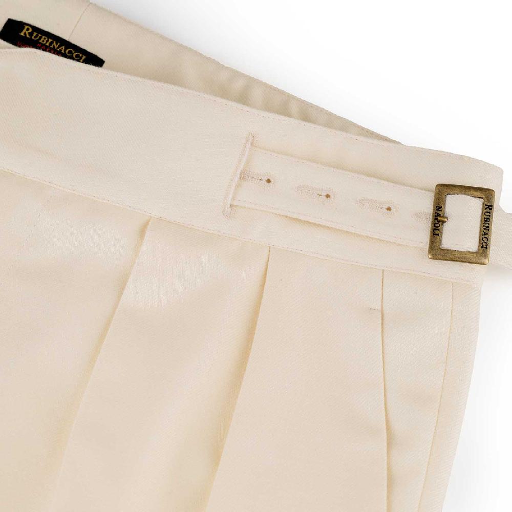 ﻿Rubinacci Vintage archive pantalone Manny in lana e cotone bianco Spedizione Gratuita