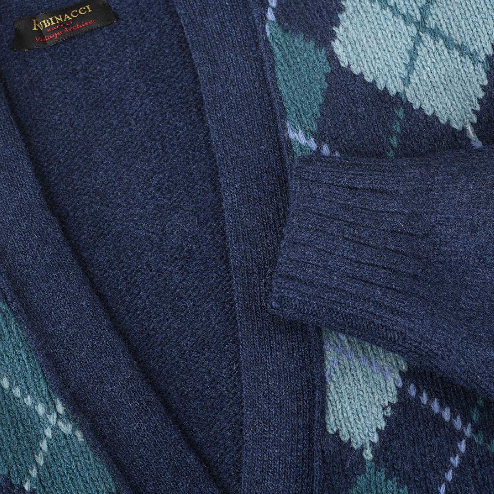 Rubinacci Vintage archive cardigan a rombi in lana blu Sottocosto