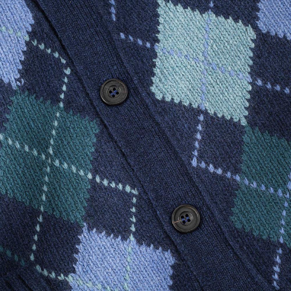 Rubinacci Vintage archive cardigan a rombi in lana blu Sottocosto