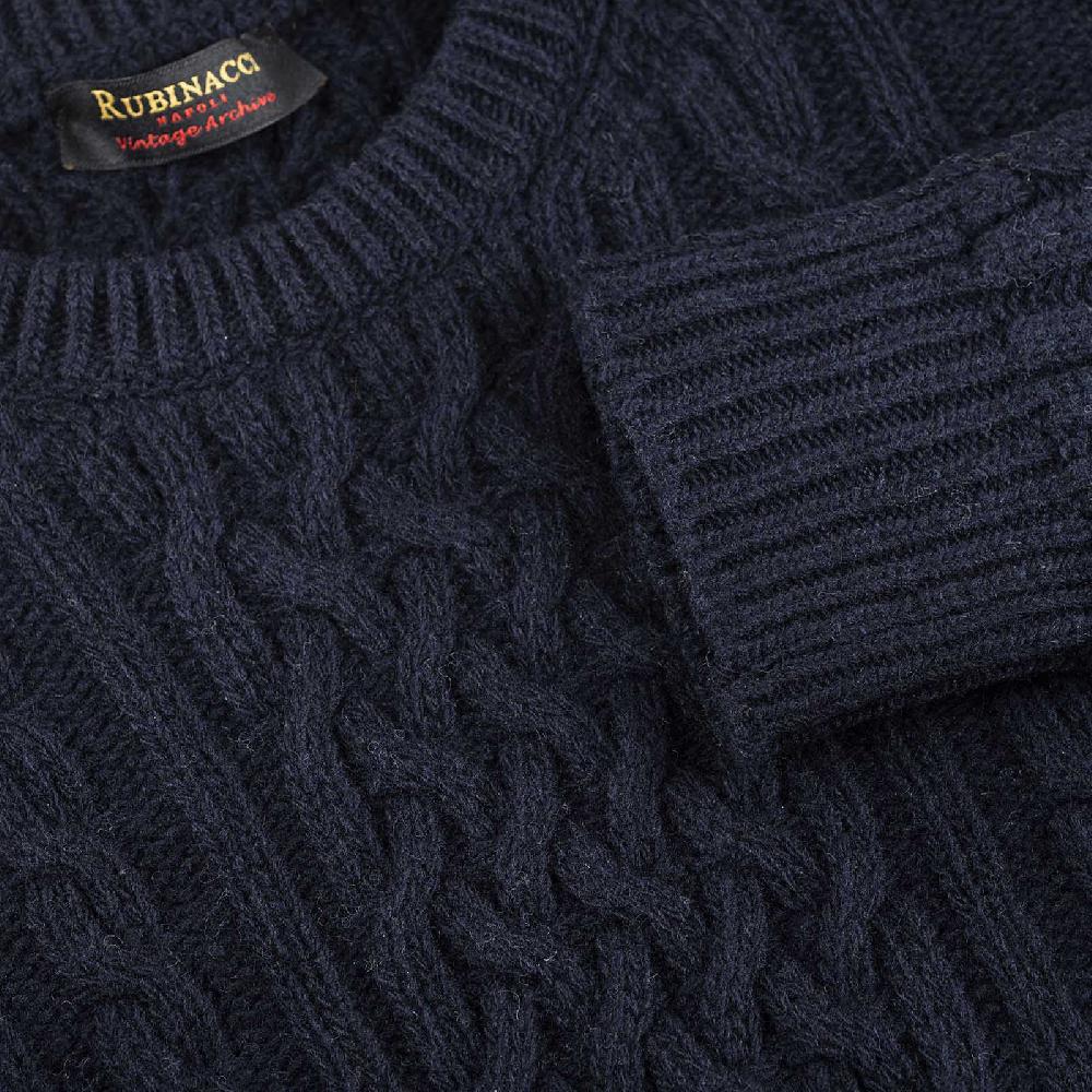 Rubinacci Vintage archive girocollo con trecce in lana blu Novità