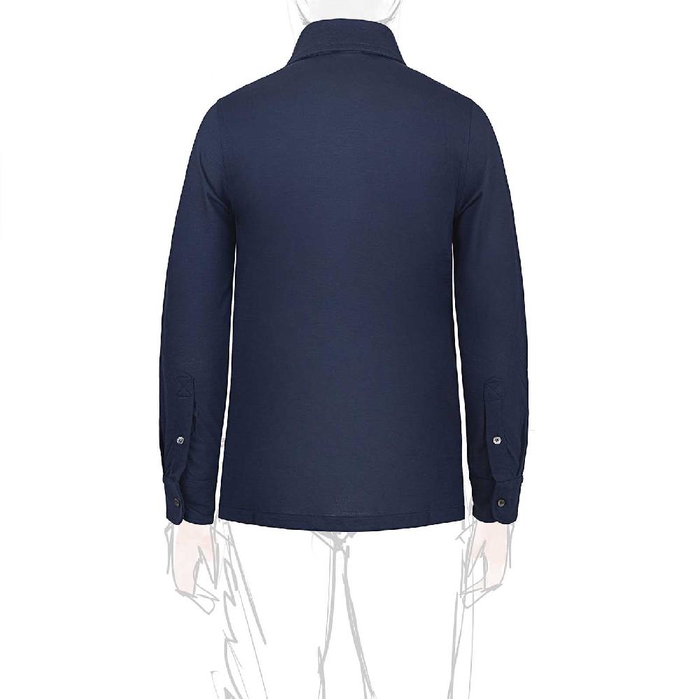 Rubinacci Camicia in piquet di lana blu Vendita calda