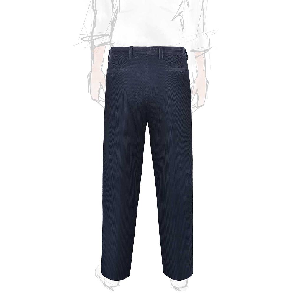 Rubinacci Pantalone 2 pinces in velluto a coste blu notte Promozione temporanea