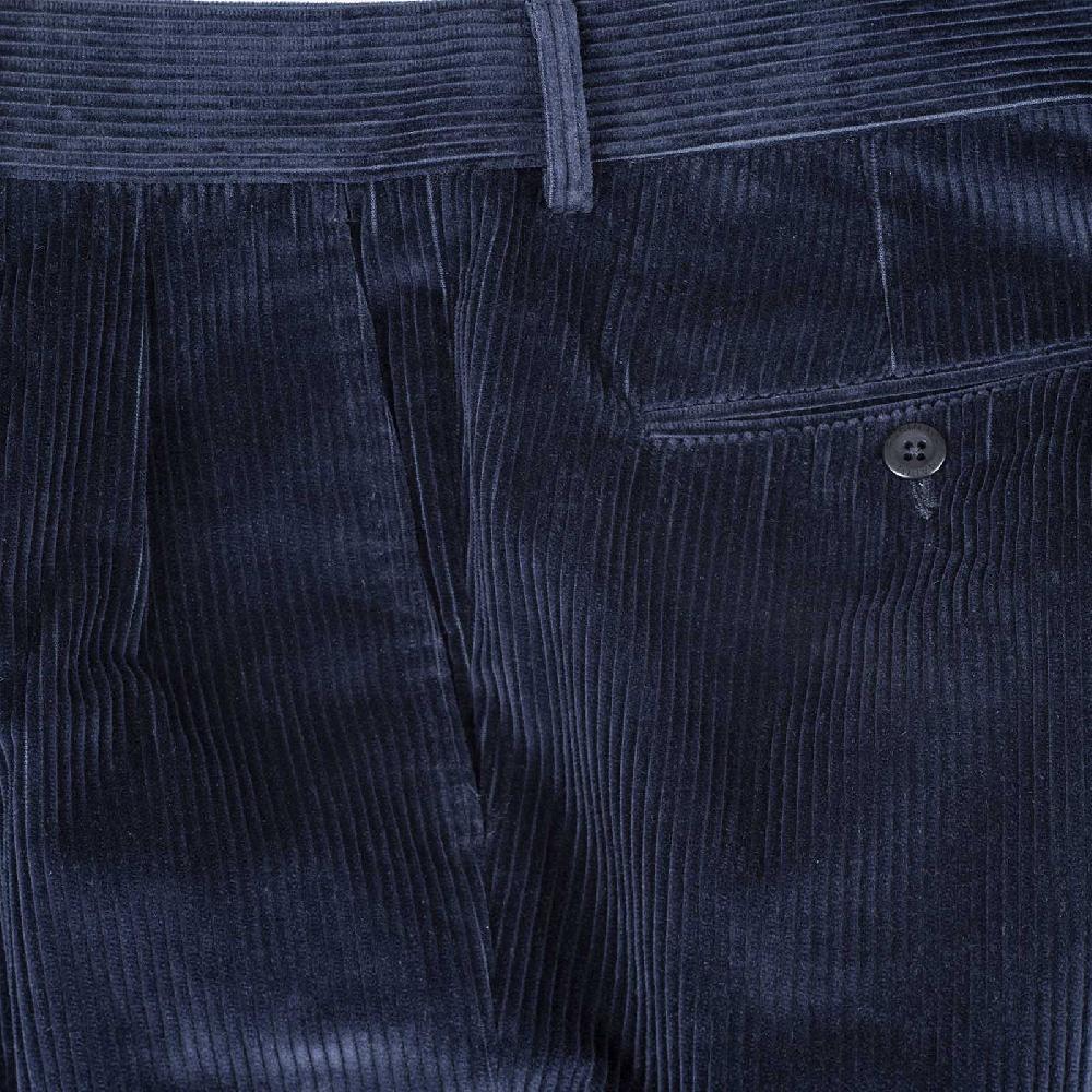 Rubinacci Pantalone 2 pinces in velluto a coste blu notte Promozione temporanea