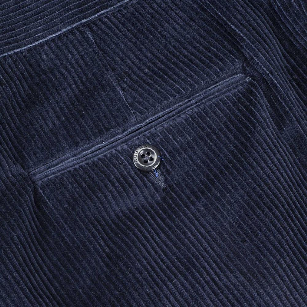 Rubinacci Pantalone 2 pinces in velluto a coste blu notte Promozione temporanea