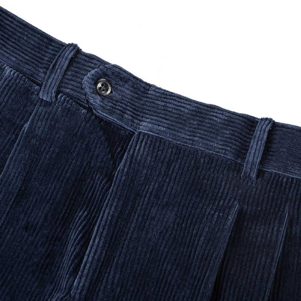 Rubinacci Pantalone 2 pinces in velluto a coste blu Fino al 60% di sconto