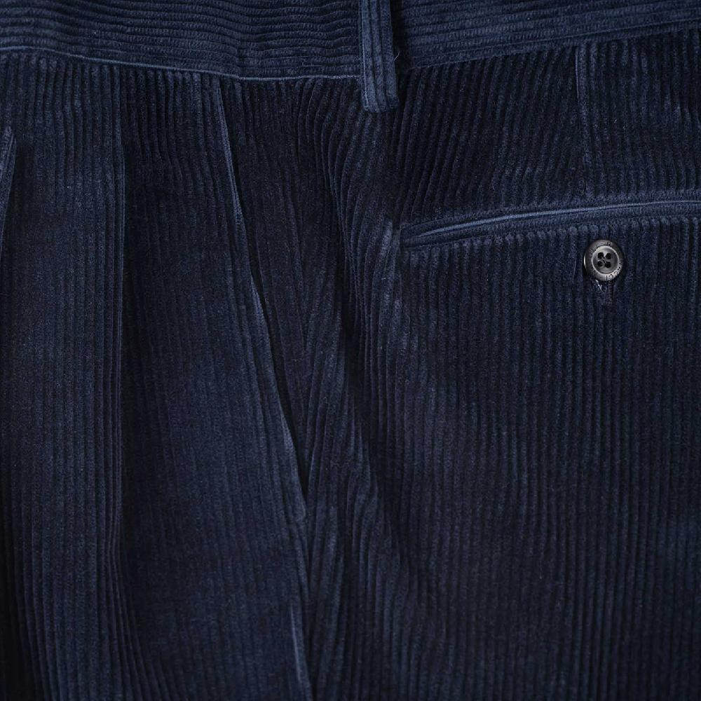 Rubinacci Pantalone 2 pinces in velluto a coste blu Fino al 60% di sconto